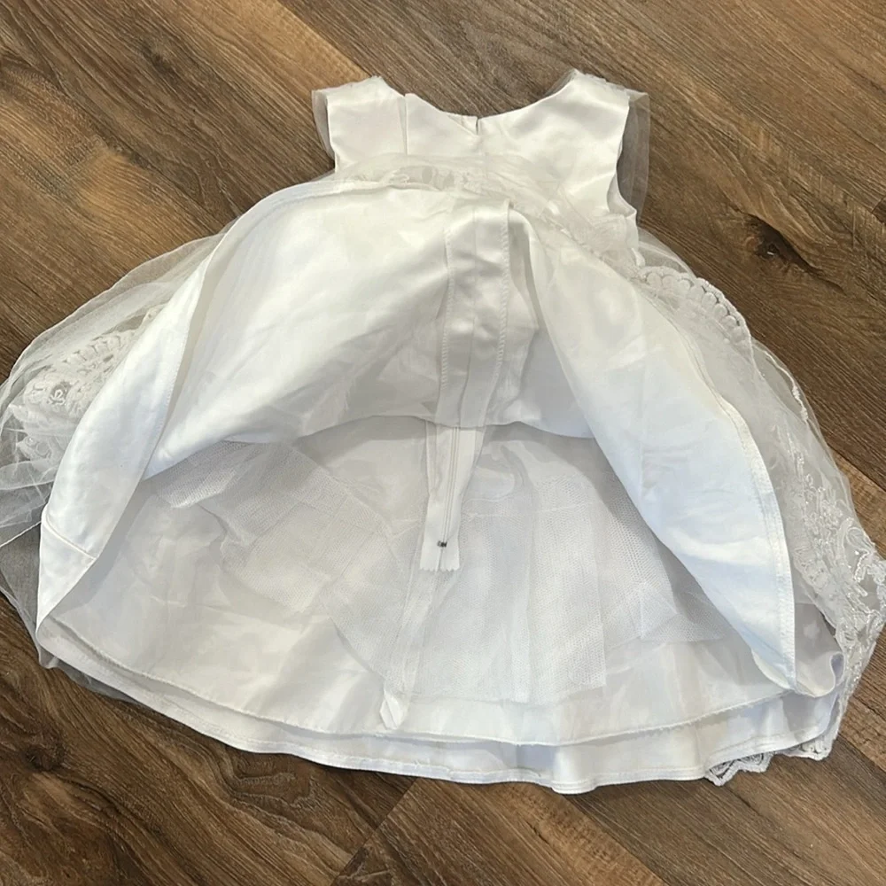 Pink butterfly asymmetrical girls white sparkle tulle floral design dress sz 2T